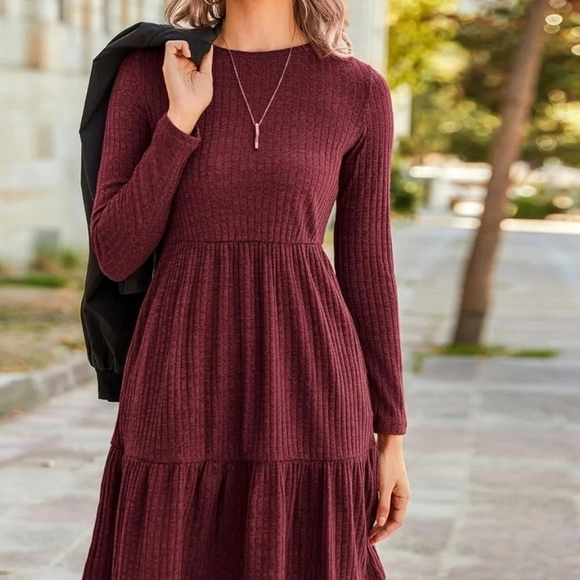 Philosophy Burgundy Ribbed Midi Dress - Picture 2 of 7